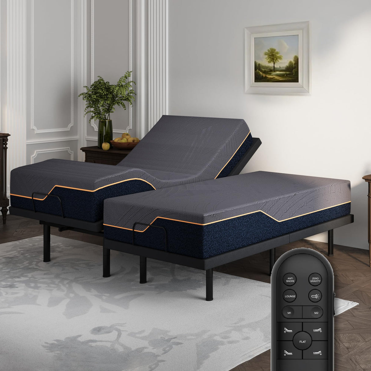 Dyonery Split King Adjustable Bed Frame with Mattress, 14 Inch Copper-Gel AeroFusion Memory Foam, Head & Foot Incline, 750lbs Lift Capacity, Powerful Quiet Motor, 5 Minutes Tools-Free Assembly Dyonery
