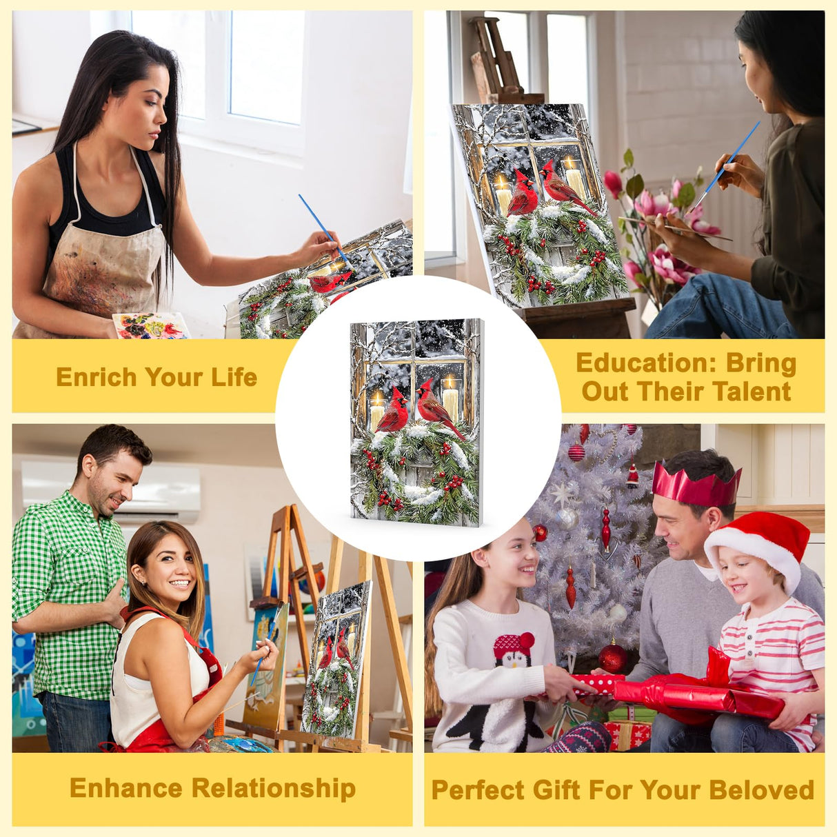 Bowetile Cardinal Paint by Numbers for Adults Beginners Framed, Adults' Paint-by-Number Christmas Kits, Adult Paint by Number Winter Kits on Canvas, Acrylic Number Painting for Home Decor, 8x12in Bowetile