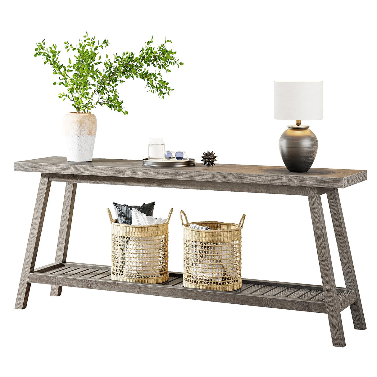Tribesigns Farmhouse Console Entryway Table: 70.9 Inches Extra Long Console Table for Entryway, 2-Tier Narrow Wood Foyer Sofa Couch Table for Hallway, Entrance, Living Room, Grey Tribesigns