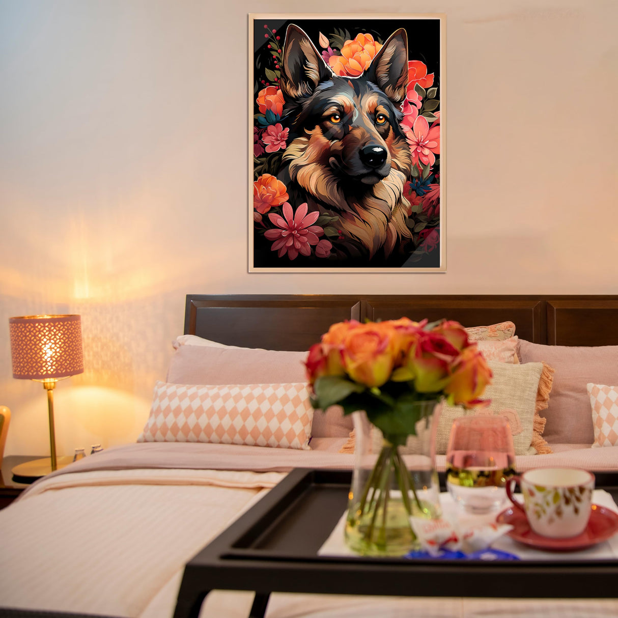 Diamond Art Kits for Adults, 5d DIY Flower Dog German Shepherd Full Drill Diamond Painting Kits for Adults Beginners, Diamond Painting Art Craft Kits for Adults, Wall Home Decor(No Frame) 12x16 Inch GVYGVY