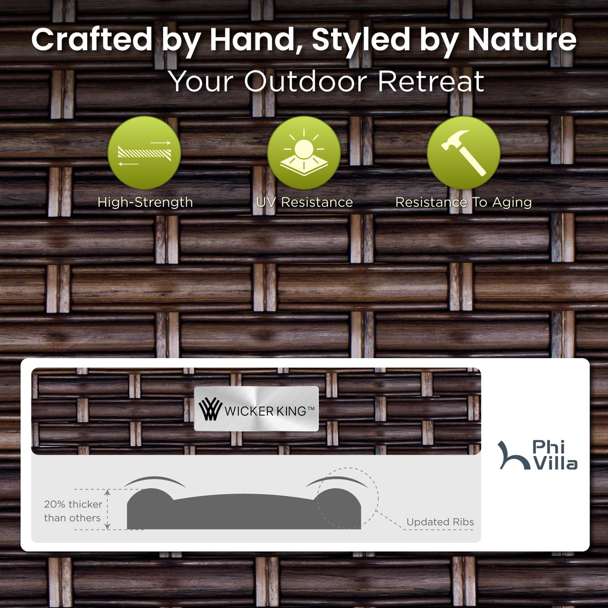 PHI VILLA 5-Piece Outdoor Dining Sets, All-Weather Patio Table and Chairs Set for 4, Heavy Duty Patio Table Set Round for Deck, 4 Extra Large Outdoor Metal Wicker Dining Chairs with Thick Cushions PHI VILLA