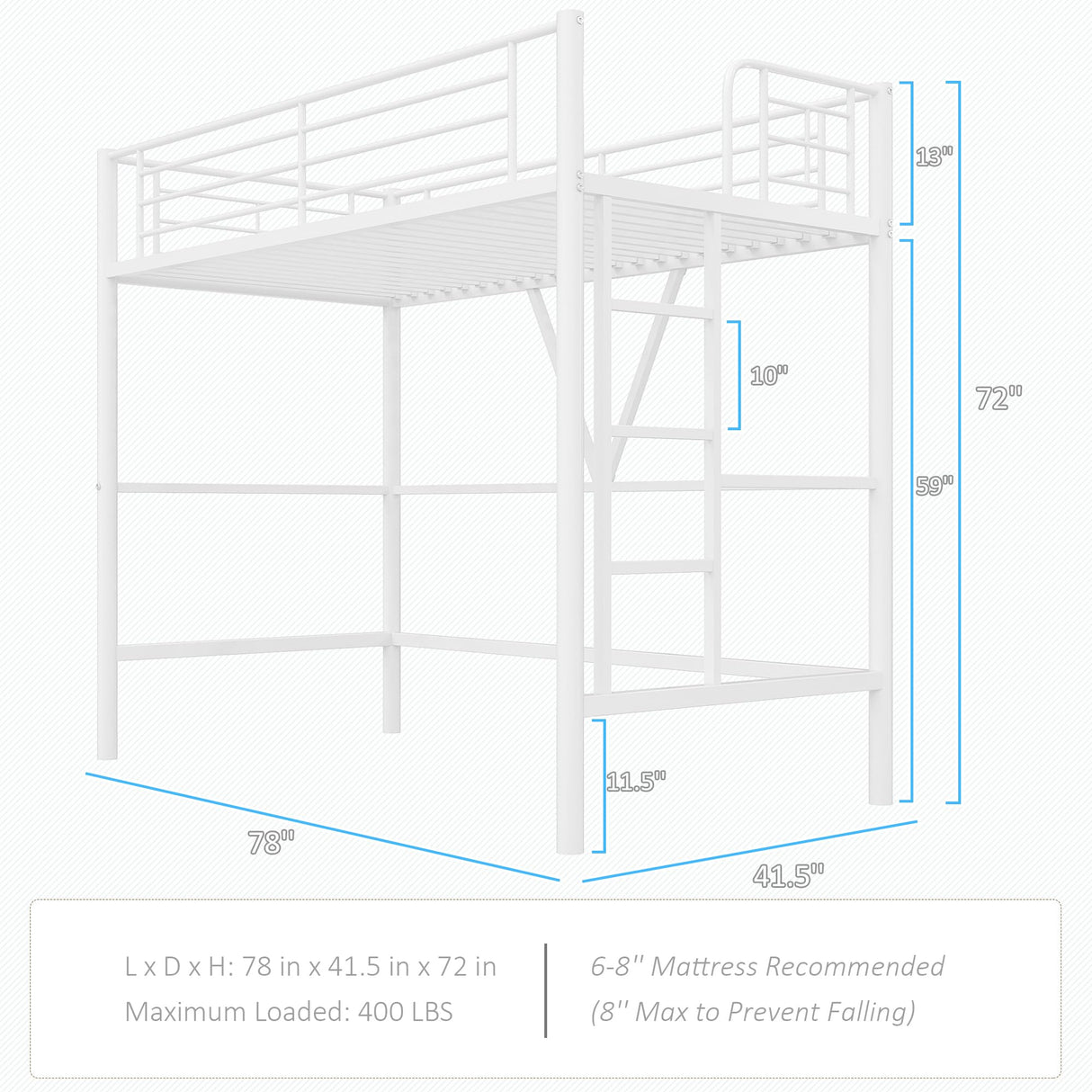 VECELO Twin Size Loft Bed with Full-Length Guardrails and Removable Ladder, Heavy-Duty Metal Frame, Space-Saving Design & Noise-Free, White VECELO
