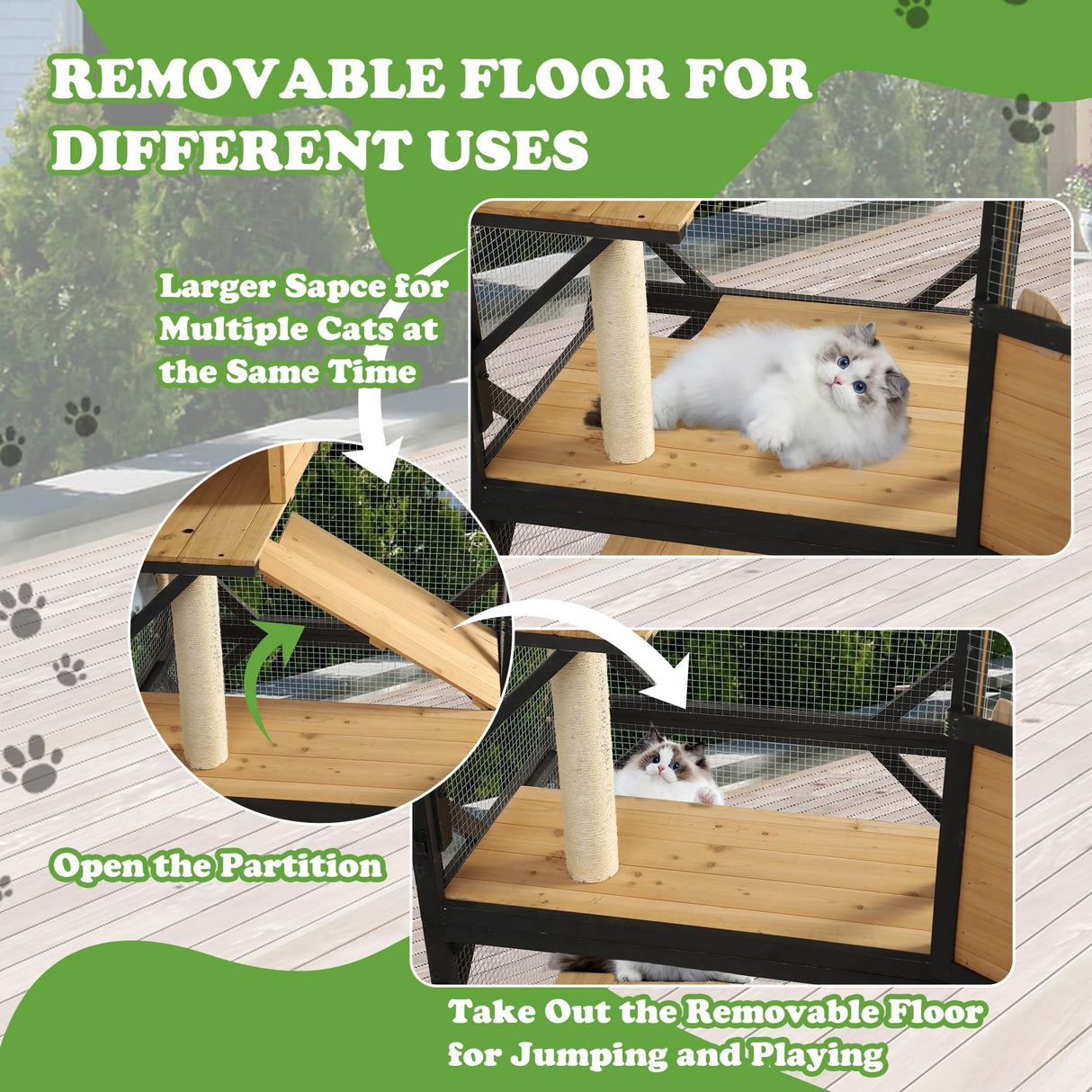 Grepatio Catio Outdoor Cat Enclosure, 4 Tiers Cat House with Waterproof Roof, Indoor Cat Cage with Wheels and Removable Floor, Large Outside Wood Cattio Kitty with Resting Box, Window Access (Black) Grepatio