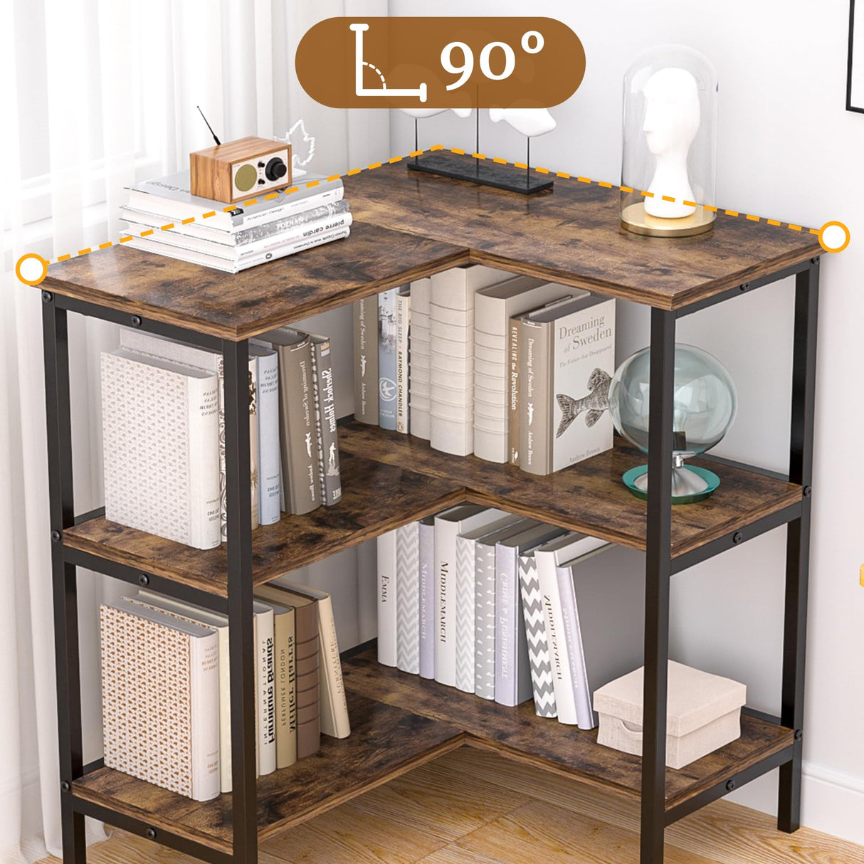 VECELO Corner Cabinet Table with 3 Tier Open Shelf, Multipurpose Display Organizer Storage Stand, for Small Space Living Room Home Office Kitchen, Brown VECELO