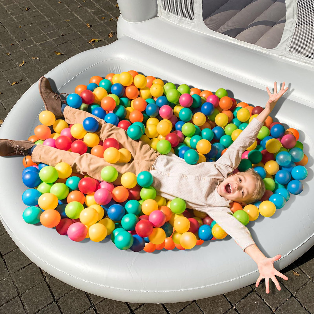 White Bounce House, Bounce House for Kids 3-6 with Ball Pit Pool, Toddler Mini Bounce House, Indoor Outdoor Inflatable Bounce House for Kids and Adults (Without Blower) CHUNNIAN