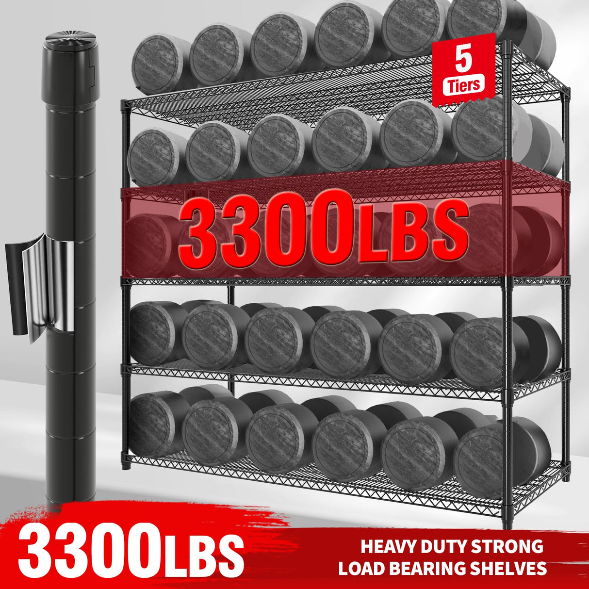 59" W Storage Shelves 86.2" H Heavy Duty Garage Shelving Units with Wheels, 5-Tiers Wire Shelving Rack Metal Storage Shelves for Garage Pantry Kitchen Commercial Industrial, 3300LBS Capacity GAOMON