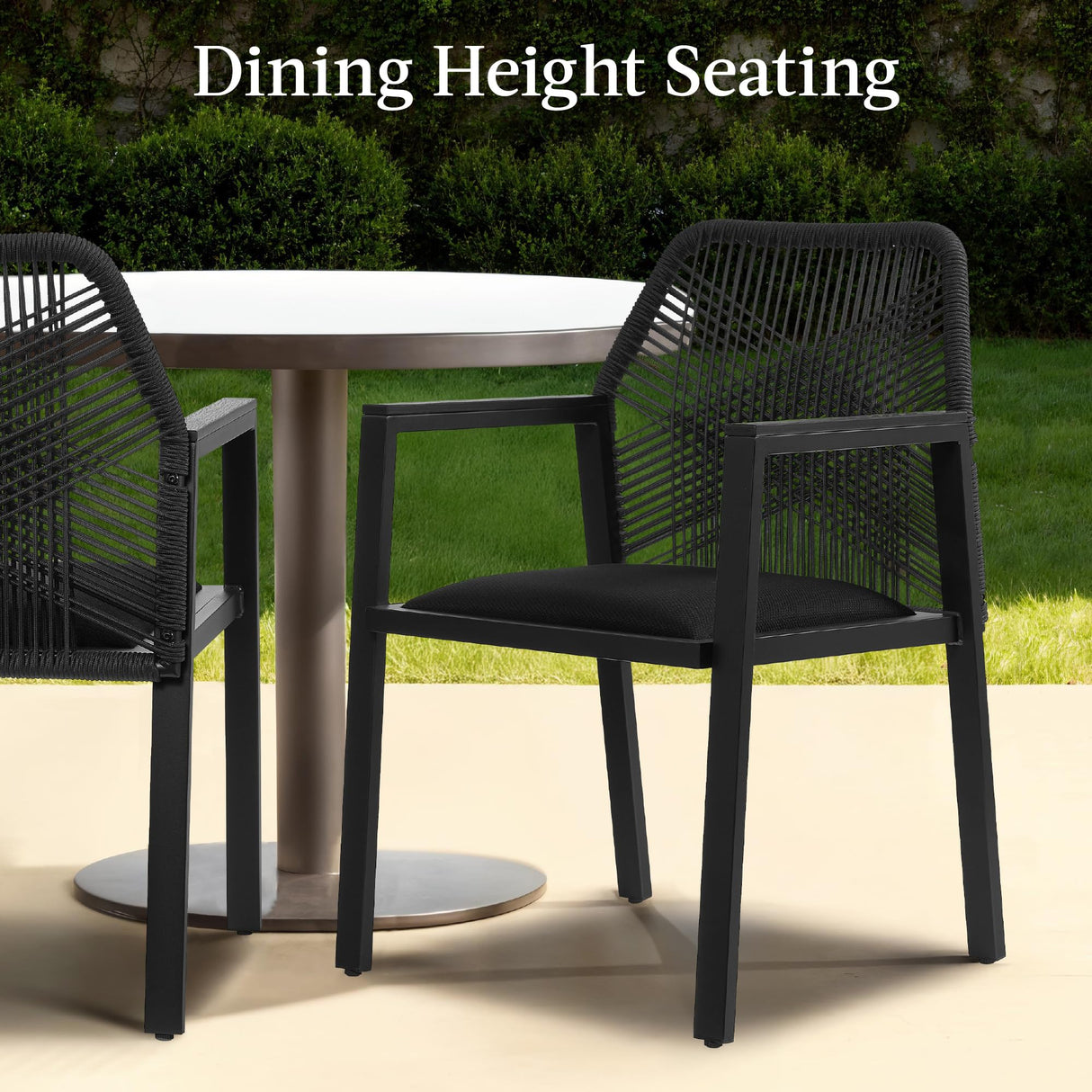 Best Choice Products Outdoor Dining Arm Chair Set of 2, Aluminum Frame with Armrest, All-Weather Woven Rope Chair Design - Black/Obsidian Best Choice Products