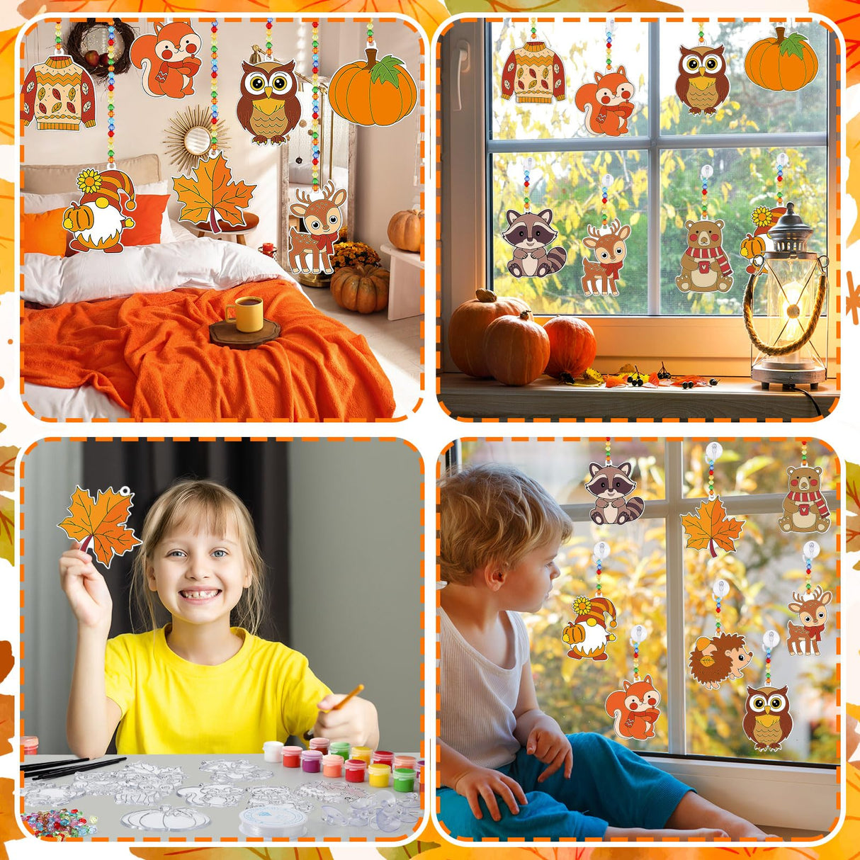 Beeveer 30 Sets Fall Animals Suncatchers Art Kits DIY Thanksgiving Squirrels Owl Suncatcher Crafts Paint Your Own Window Ornaments for Boys Girls Autumn Classroom School Activity Party Favor Beeveer