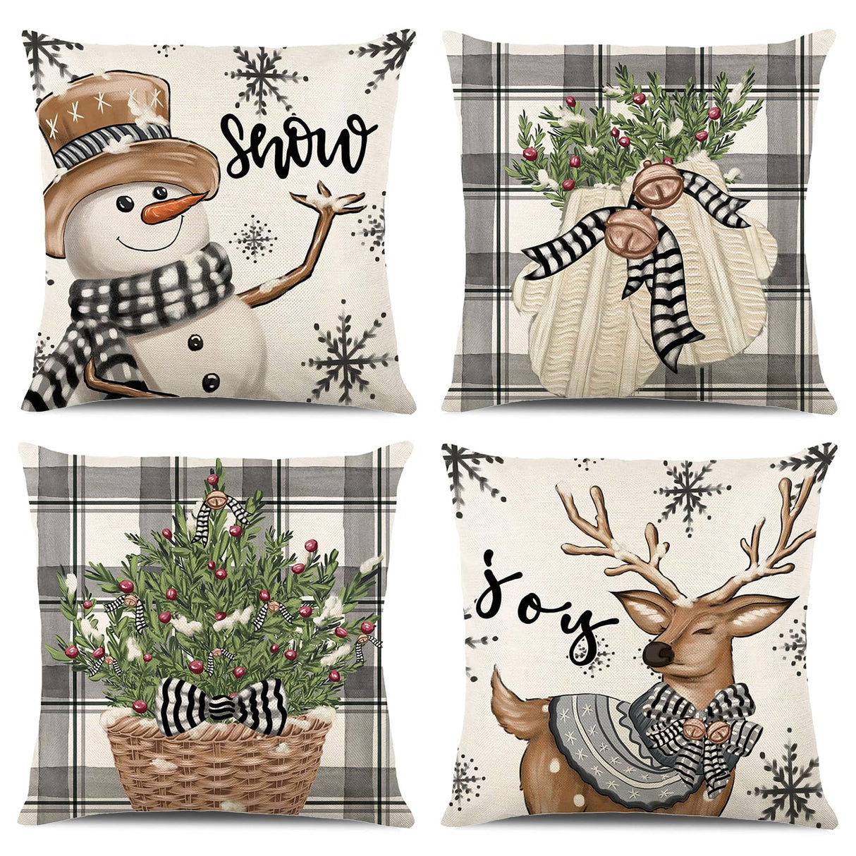 ONFAON Christmas Decorations - Christmas Pillow Covers 18x18 Set of 4, Holiday Christmas Decor Home Sofa Couch Cushion Indoor Decorations ONFAON