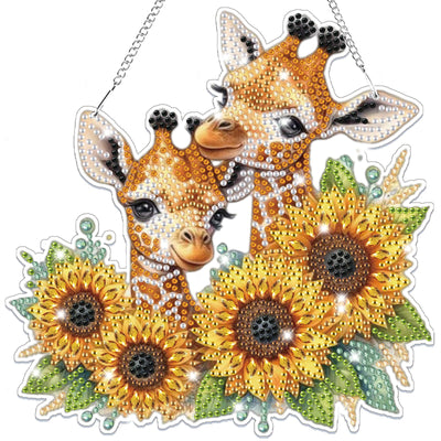 Bowetile Giraffe Hanging Diamond Art Painting Kits for Adults Beginners, 5D Sunflower Special Shape Diamond Art Kits, Crystal Rhinestones Diamond Gem Art Painting for Home Wall Decor, New Home Gifts