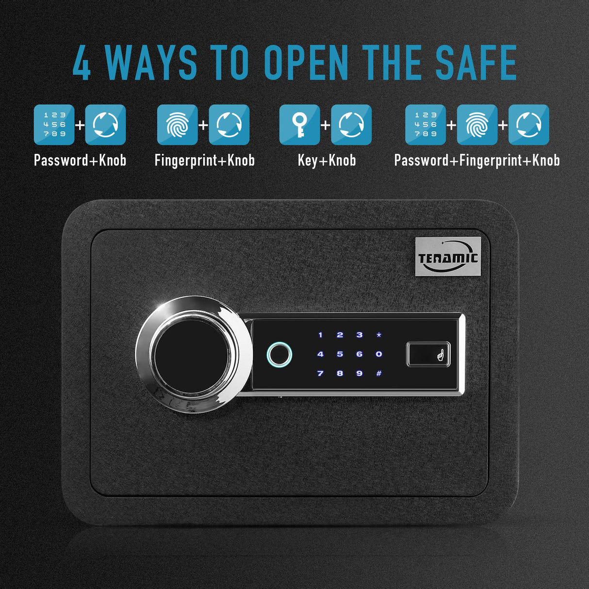 Tenamic Biometric Fingerprint Safe Box 0.85 Cubic Feet Fireproof Waterproof Safe Box with Induction Light and Leather, Solid Alloy Steel Office Hotel Home Cabinet Safe, Black Tenamic