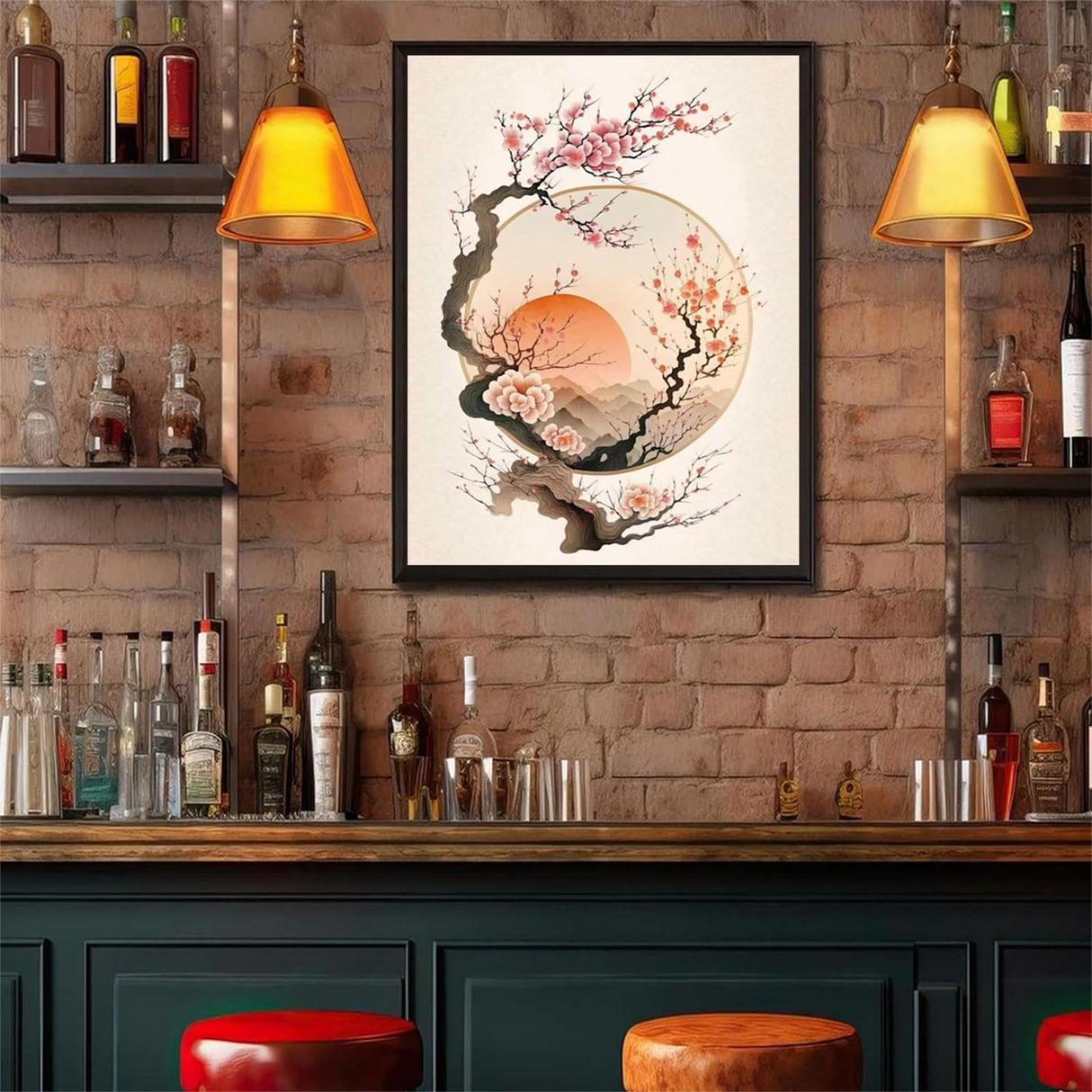 Diamond Painting Peach Blossom Set, 5D Chinese Style Adult Diamond Art, Full Diamond Painting Kit, Gem Art Painting Red Sun, DIY Diamond Painting Kit for Beginners 12x16 inch JXAVAXDE