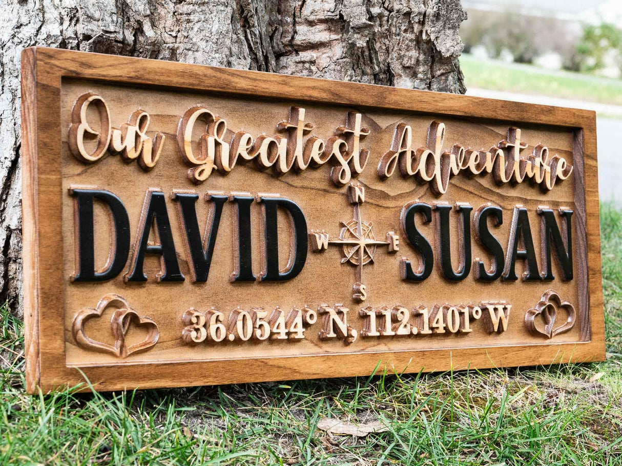 Personalized Wedding Compass Gift for Couple | Bridal Shower Gift Destination Wedding Name Sign Coordinates Engagement Gift Wood Anniversary 3D Woodworker