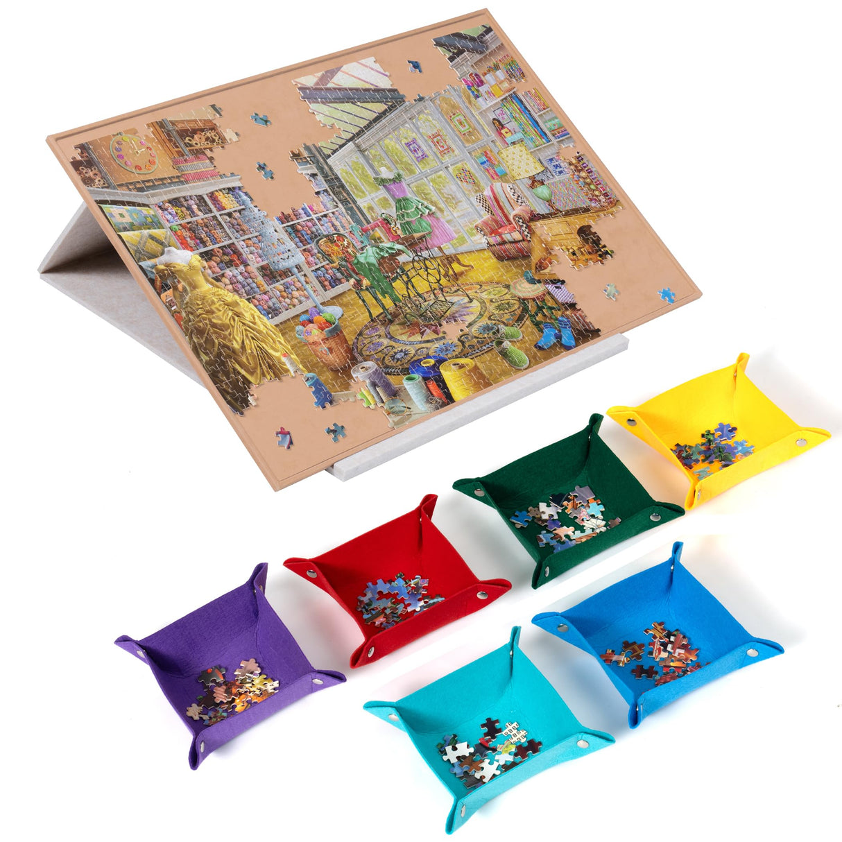 Lavievert Tilting Puzzle Board with 2-in-1 Stand & Cover, Adjustable Plateau Storage with 6 Sorting Trays for Adults & Kids, Portable Jigsaw Puzzle Table with Non-Slip Tabletop for Up to 1000 Pieces LAVIEVERT
