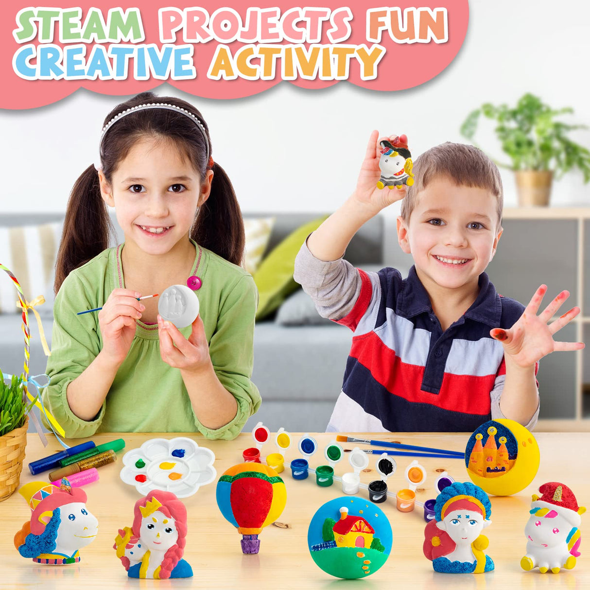 KODATEK 62 Pieces Unicorn Painting Kit, Arts and Crafts for Kids, Girls Toys DIY Creative Activity, 8 Unicorn Figurines, Easter Birthday Gift for 4-8 Years Old Girls Kids KODATEK