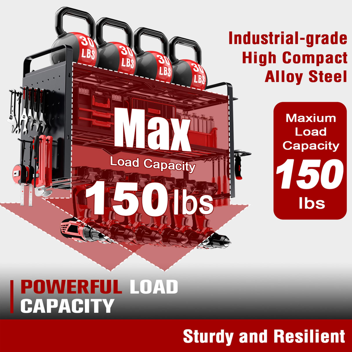 Power Tool Organizer Wall Mount - Pegboard with 7 Drill Holder - Heavy Duty Metal Tool Shelf for Garage Organization Toyear