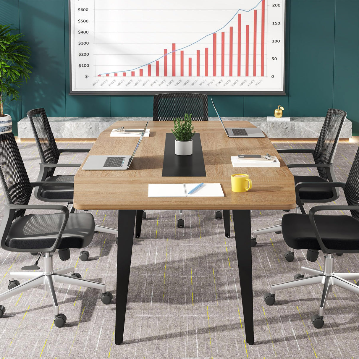 Tribesigns 6FT Conference Table, 70.86L x 35.43W x 29.52H Inches Boat Shaped Meeting Table, Modern Seminar Table for Office Meeting Conference Room (Light Wood Grain, 6ft) Tribesigns