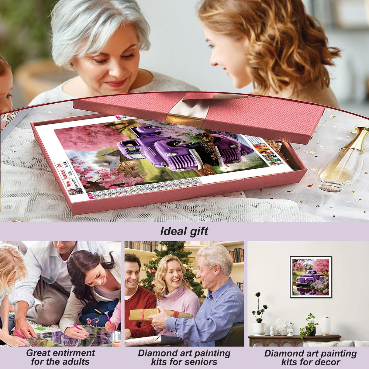 Stalente Diamond Painting Kits for Adults, 5D DIY Diamond Art Kits for Beginners Round Full Drill Diamond Painting for Home Wall Decoration Gift 12×12inch, Truck Stalente