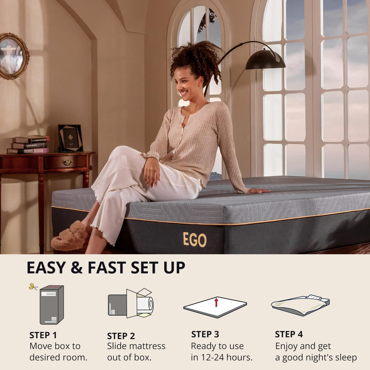 EGOHOME 12 Inch Queen Mattress, Gel Cooling Memory Foam Mattress for Back Pain Relief, Manchester United Mattress Bed in a Box, Made in USA, CertiPUR-US Certified, 60" x80" x12" White MLILY