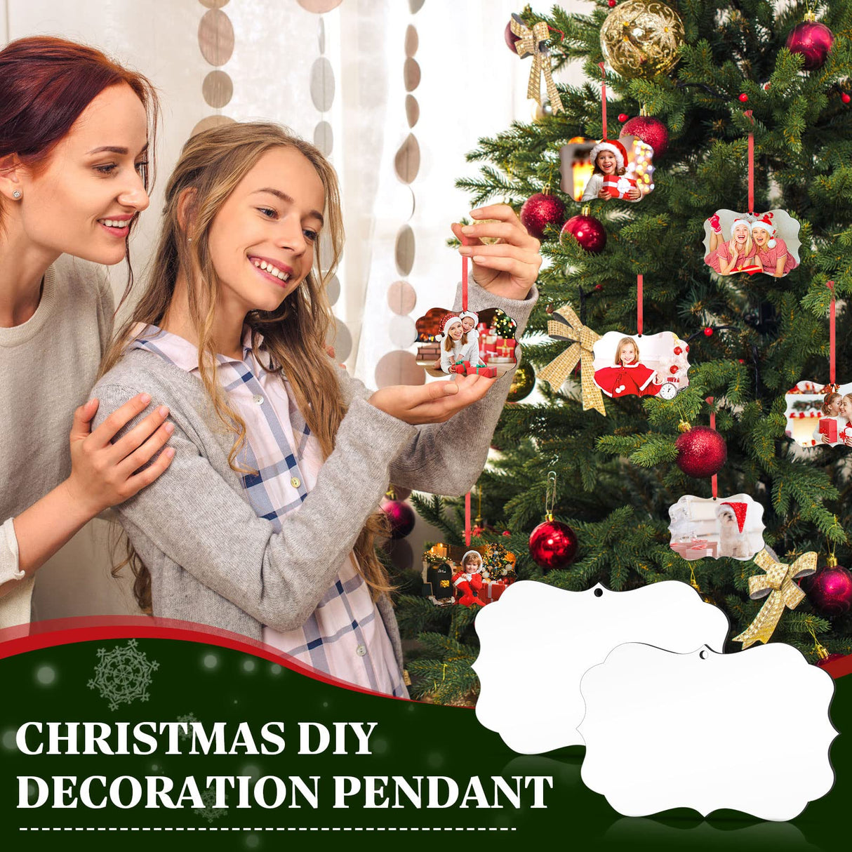 80 Pcs 4.3" x 2.8" Christmas Sublimation Ornament Blanks Double Sided Blank Heat Transfer Pendant Sublimation Christmas Ornaments MDF Board Personalized Sublimation Hanging Ornaments with Rope for DIY Zhehao