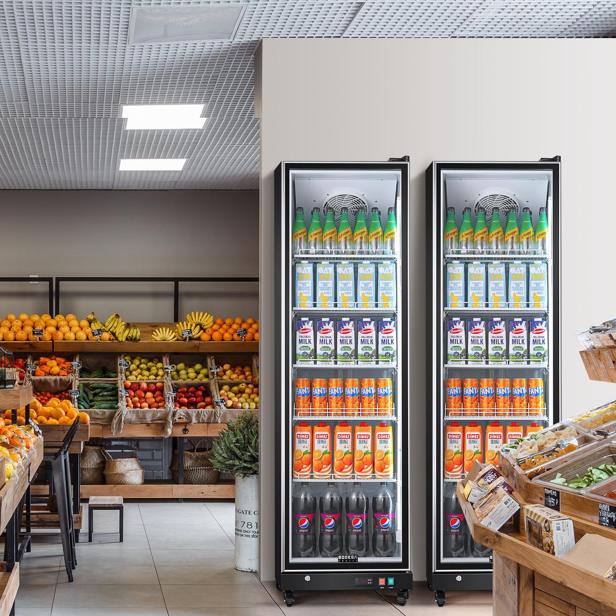 BODEGACOOLER Commercial Merchandiser Refrigerator,12.5 Cu.Ft Glass Door Display Refrigerator,Upright Commercial Beverage Display Cooler with Soft LED Light,Adjustable Shelves,Black BODEGA