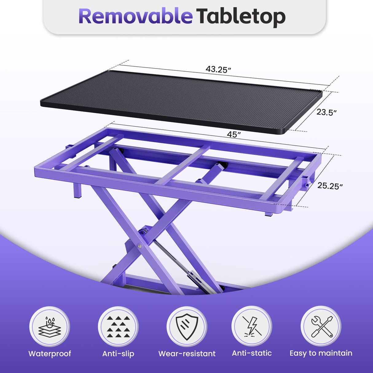 Flying Pig Ultimate Heavy Duty Grooming Table – Electric Lift, Adjustable Height, Non-Slip Surface, Professional Dog & Cat Grooming Arm, Stable & Safe Design for Home and Salon Use -Purple Flying Pig Grooming