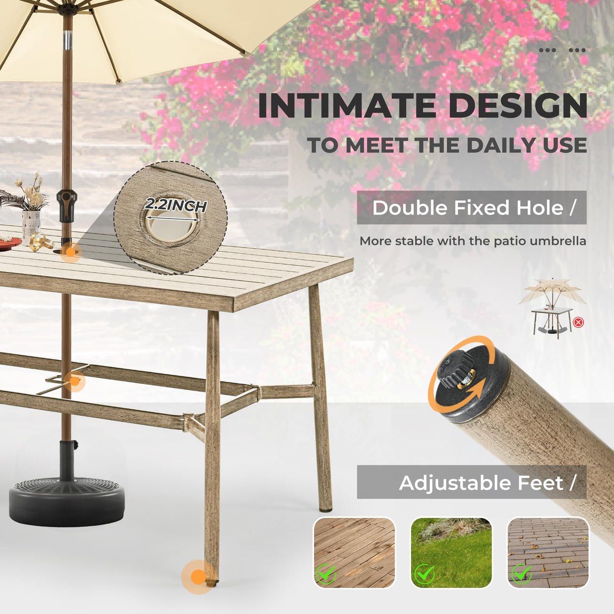 HAPPATIO 7-Piece Outdoor Dining Set for 6, Aluminum Patio Dining Set Includes 4 Dining Chairs, 2 Swivel Dining Chairs, and 1 Large Rectangular Table with Umbrella Hole, for Lawn Porch Backyard, Brown HAPPATIO