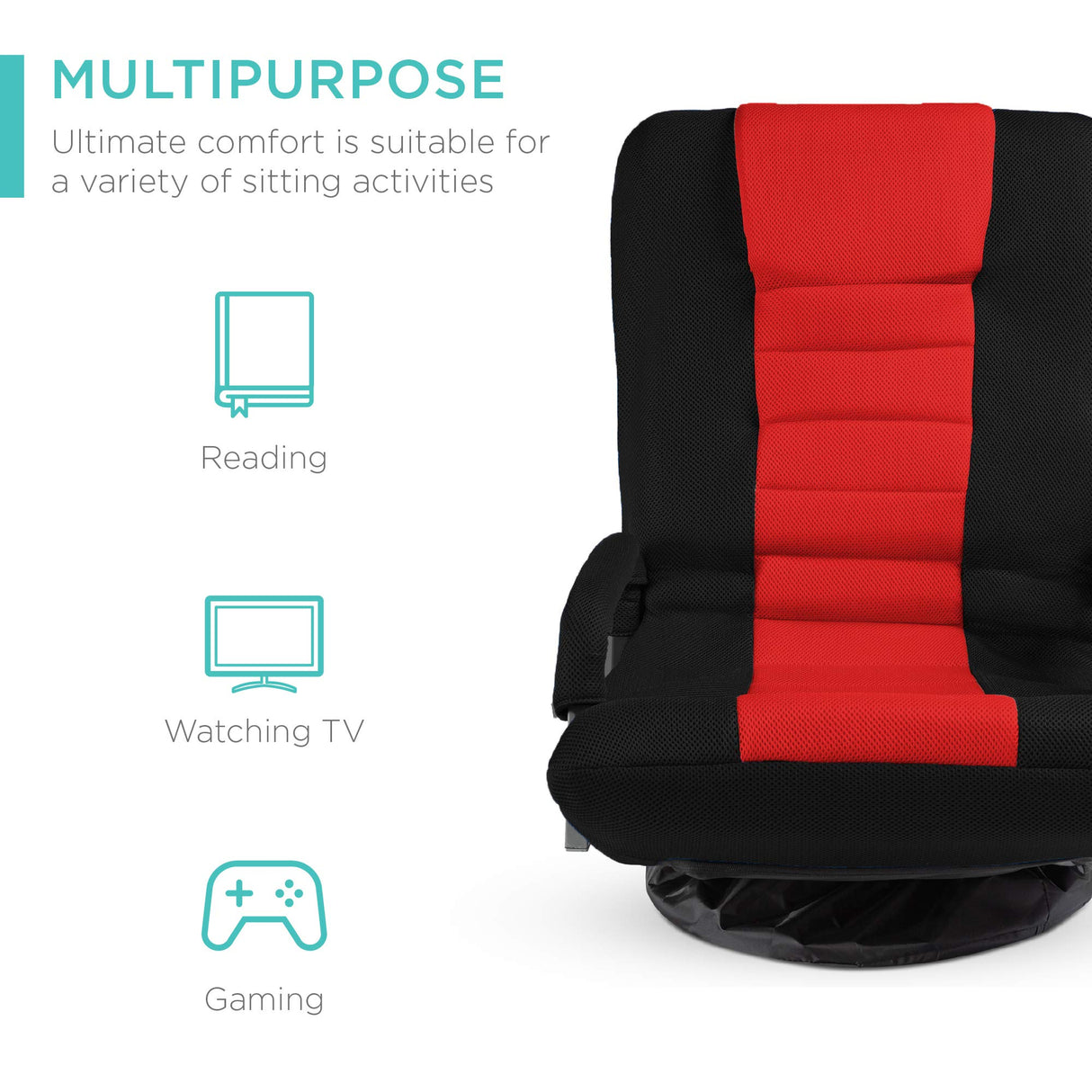 Best Choice Products Swivel Gaming Chair 360 Degree Multipurpose Floor Chair Rocker for TV, Reading, Playing Video Games w/Lumbar Support, Armrest Handles, Adjustable Backrest - Black/Red Best Choice Products