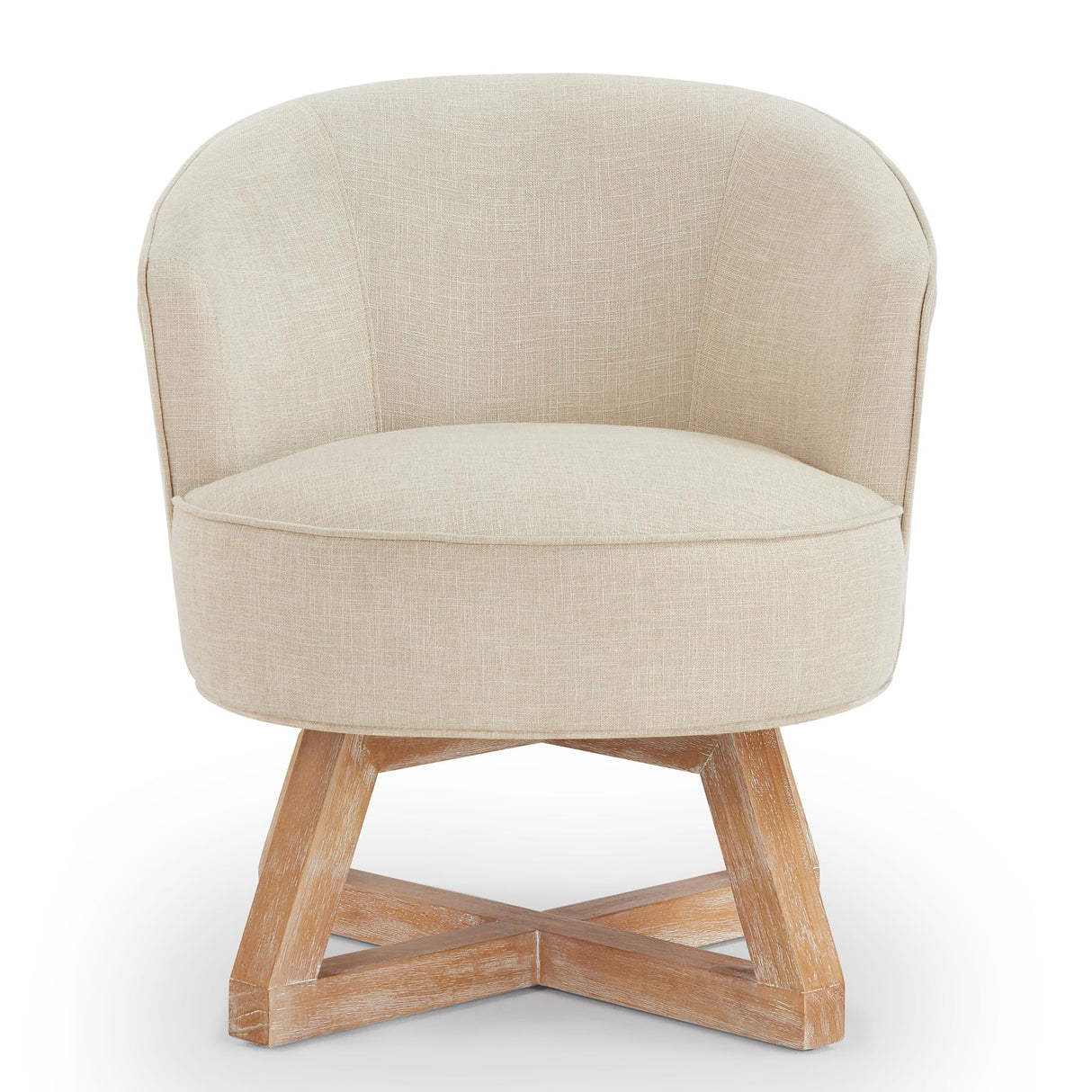 NoeBanJe Swivel Accent Chair, Farmhouse Retro Swivel Chair, Dressing Chair, Linen Fabric Upholstered Reading Chair with Wood Base Bucket Chair for Living Room, Bedroom, Office, Dresser (Beige) NoeBanJe