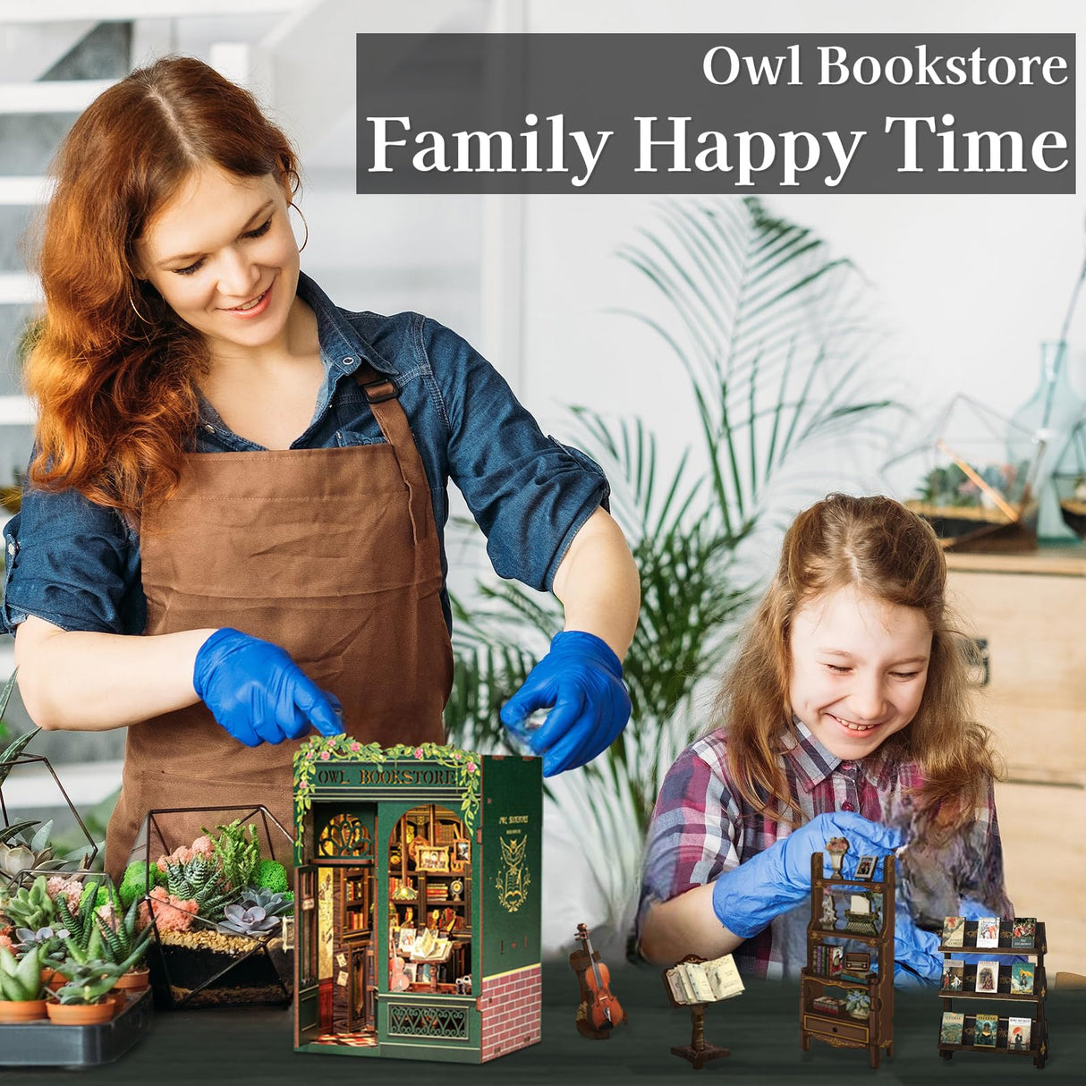 Fsolis Book Nook Kit, DIY Miniature Dollhouse Kit 3D Puzzles for Adults Mini House Tiny Home Bookshelf Decor DIY Project for Women Teenagers Craft Hobbies Gifts for Book Lovers(OWL Bookstore) Fsolis