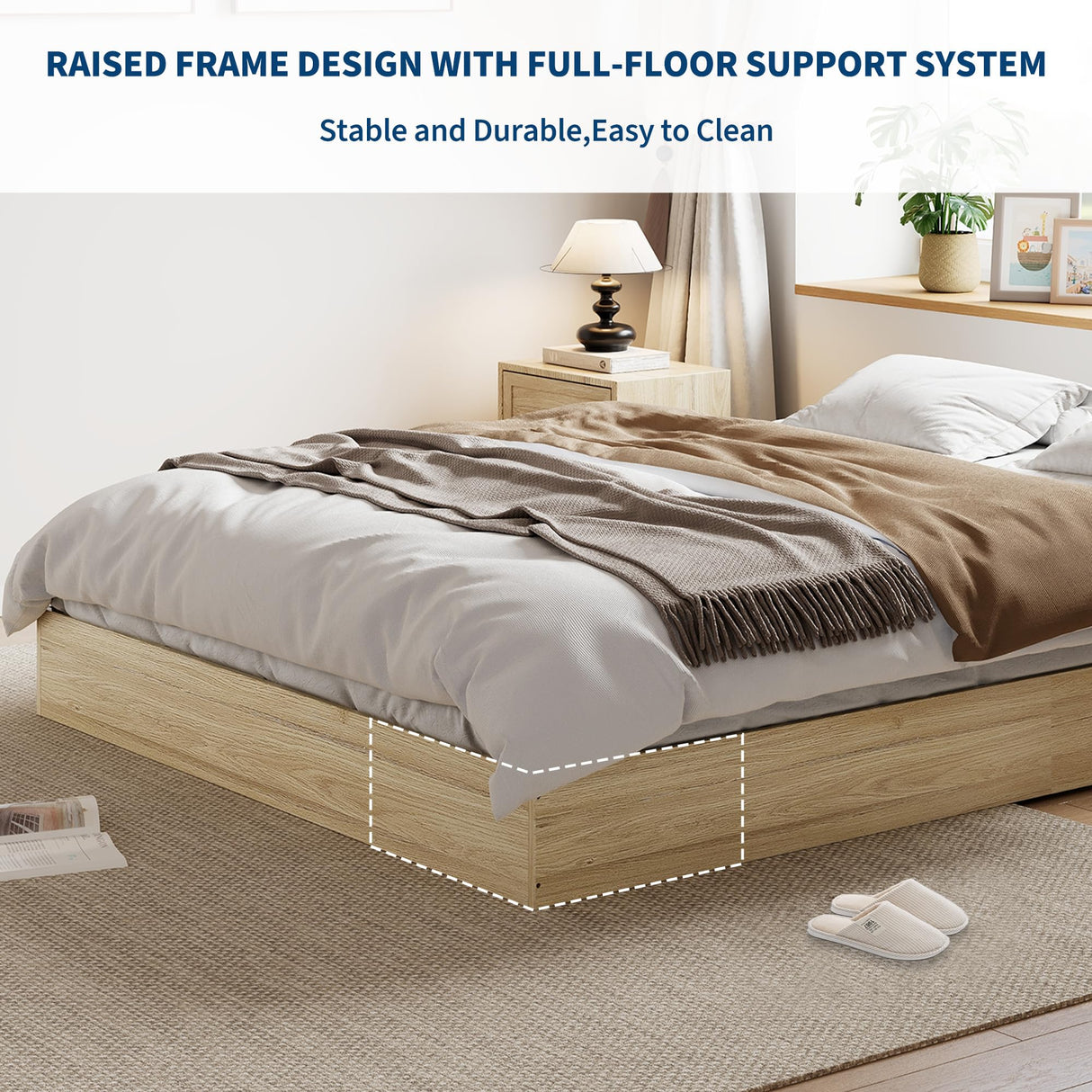 ELETHEBIA Twin Size Wooden Platform Bed Frame, Floor-Standing Bed Frame with Wood Slats Support, No Box Spring Needed, Low Profile, No Headboard, Easy Assembly, for Small Bedrooms, Apartments, Oak ELETHEBIA