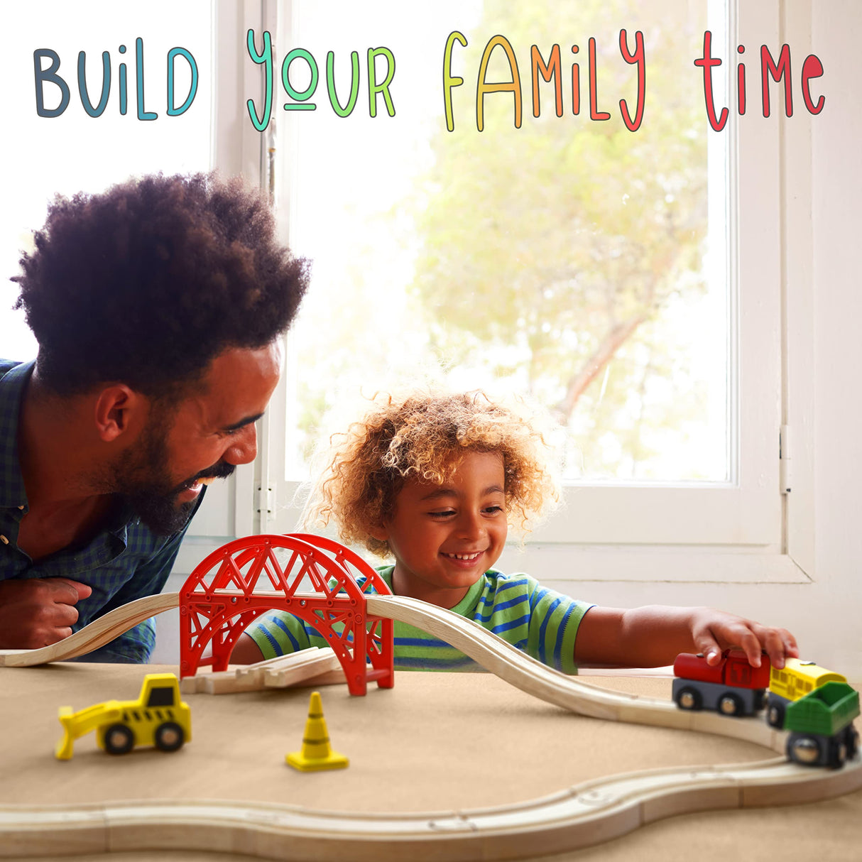 KipiPol Wooden Train Sets for Boys 2-4-7 – 38 Pcs Wood Train Set for Toddlers w/Crane, Bridge & Wooden Train Tracks – Train Toys for 3 Year Old Boys Kipipol