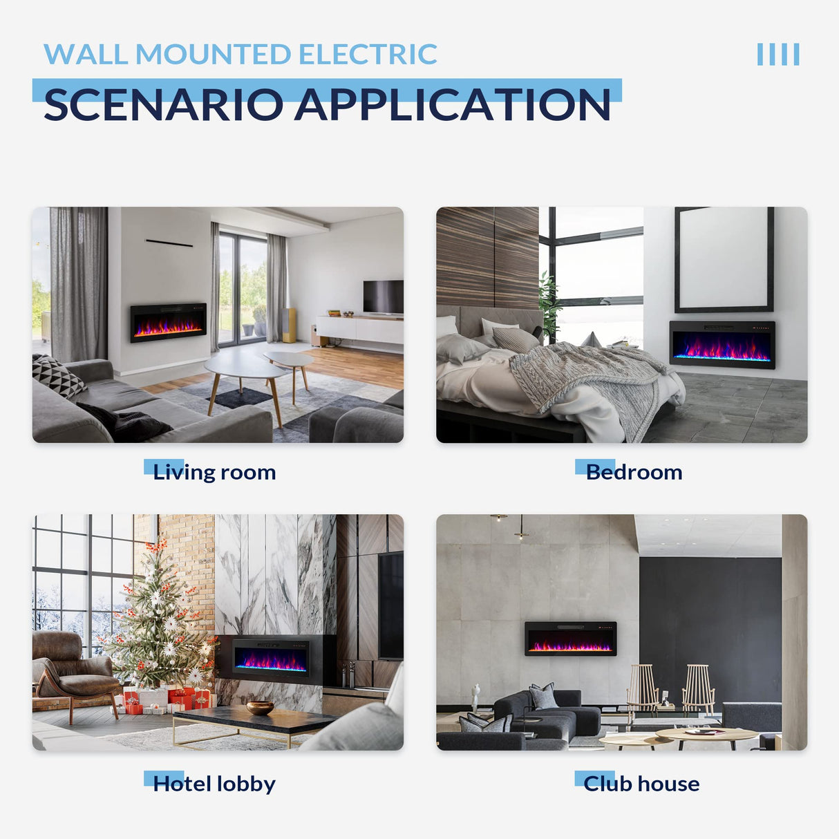 BELLEZE 42" Electric Fireplace Heater, 1400 W Recessed & Wall Mounted Electric Fireplace with Remote Control, Heater with Adjustable Flame Color and Brightness, Timer, Touch Screen BELLEZE