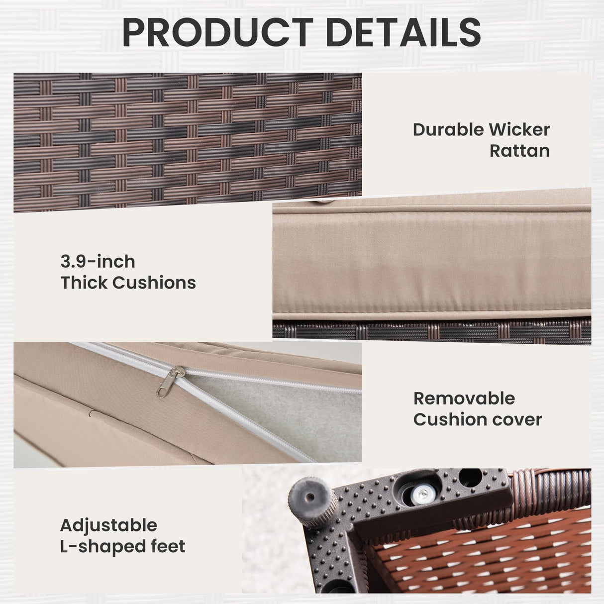 RTDTD 10 Pieces Outdoor Patio Furniture Set Outdoor Furniture Patio Sectional Sofa Conversation Sets w/ETL Approved 45" Gas Outdoor Fire Table & Coffee Table, Swivel Rocking Chair (Brown) RTDTD