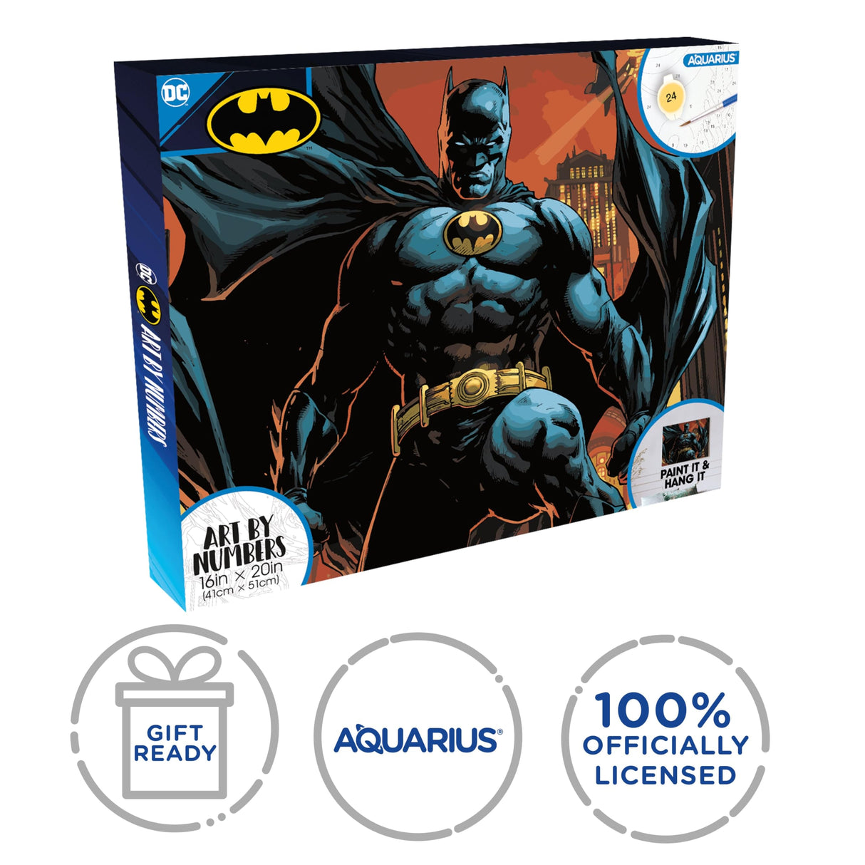 AQUARIUS Batman Art by Numbers Painting Kit (16 x 20 Stretched Canvas) 24 Paints, 3 Paint Brushes, Ready to Hang, Officially Licensed DC Comics Collectible - 16x20 in AQUARIUS