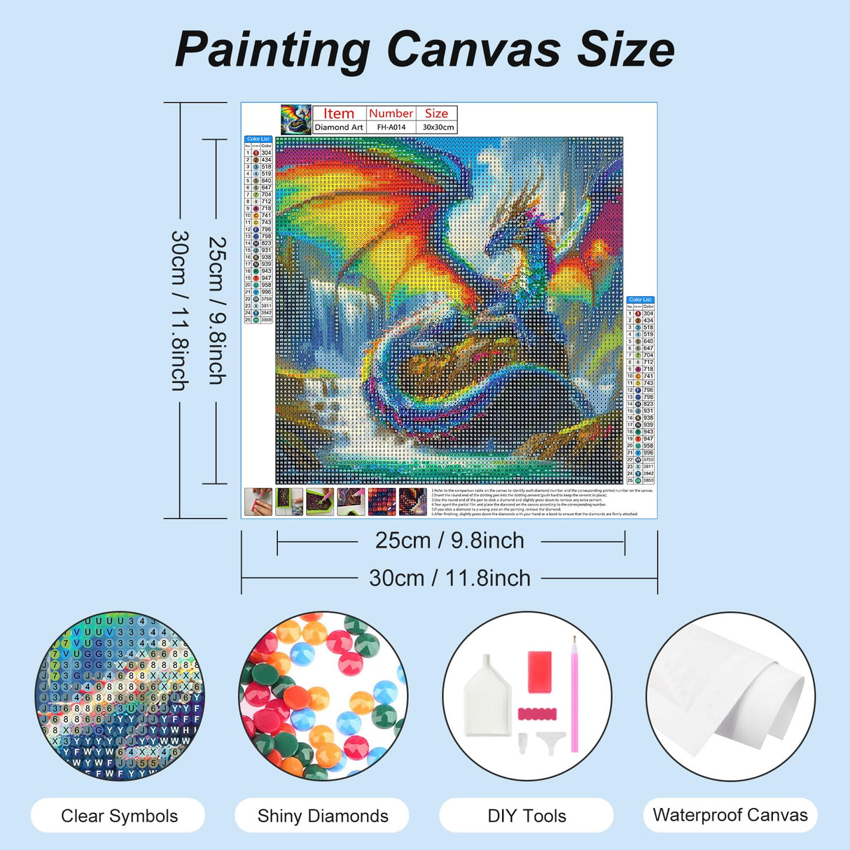FHBUBPUP 5D Dragon Diamond Painting Kits for Adults, Dragon Diamond Art Kits for Beginners, DIY Full Drill Round Diamond Dot Gem Art, Craft Gift Suitable for Home Wall Decoration 12×12Inch FHBUBPUP