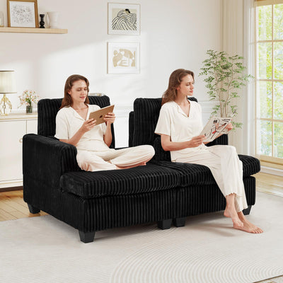 JEEOHEY Double Chaise Lounge Chair Indoor, 61" W Corduroy Small Loveseat Couch with Adjustable Backrest, Modern Comfy Couch, Deep Seat Sofa, Leisure Sleeper Sofa Bed for Living Room,Bedroom(Black)