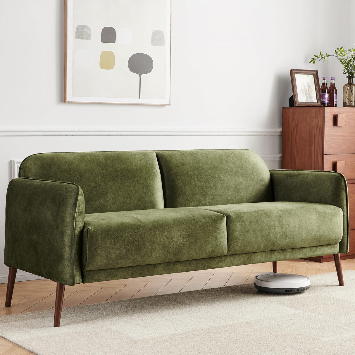 Atopston 67" Loveseat Sofa, Mid Century Modern Decor Sofa Couch with Pillows and Thick Seat Cushion, Small Sofa for Bedroom Apartment Office, Green Atopston