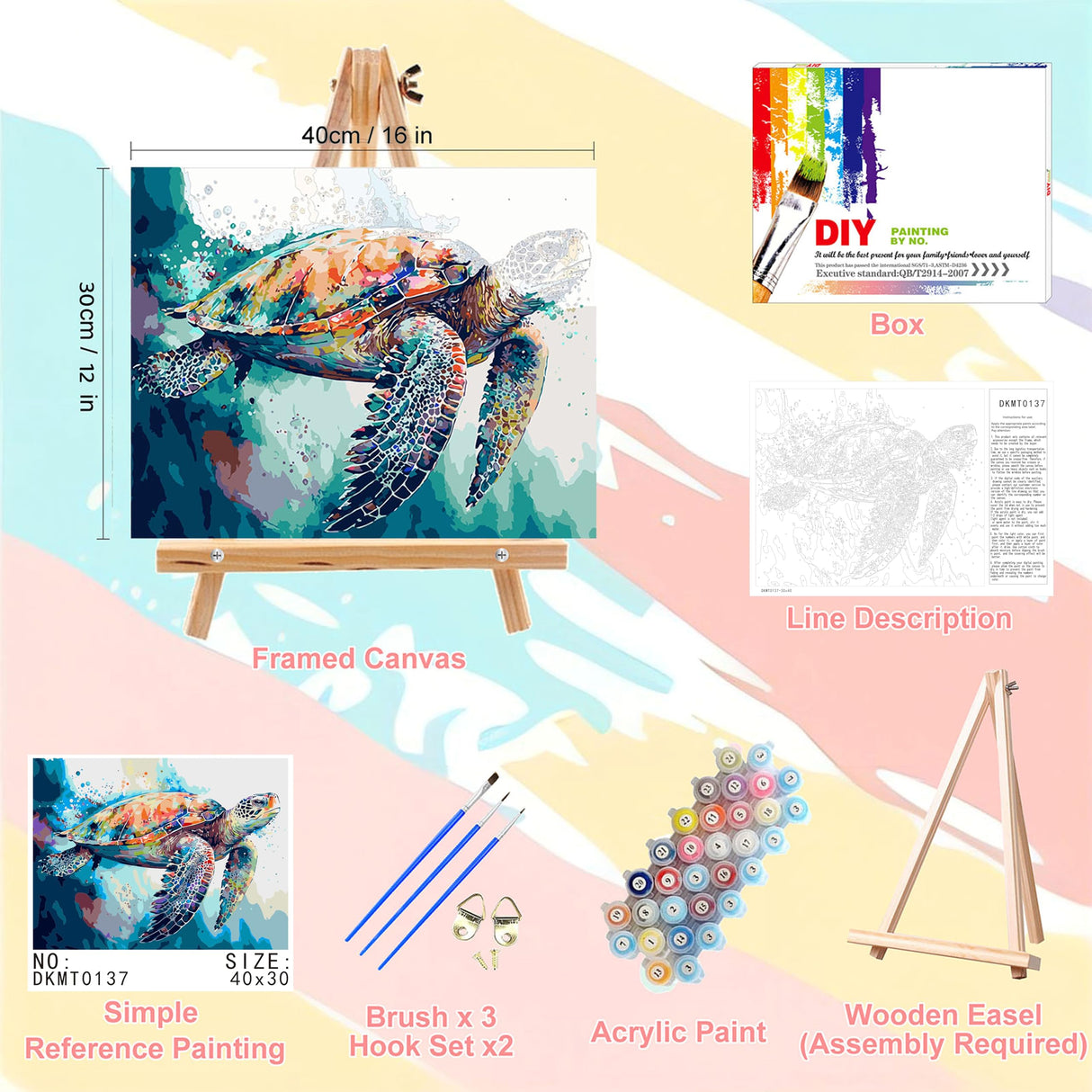 Sea Turtle Paint by Numbers for Adults with Framed Canvas-with Wooden Easel,Turtle Paint by Number on Canvas,DIY Acrylic Oil Painting Kits with Brushes Nice Gift Box for Home Wall Decor(12x16inch) xackcme