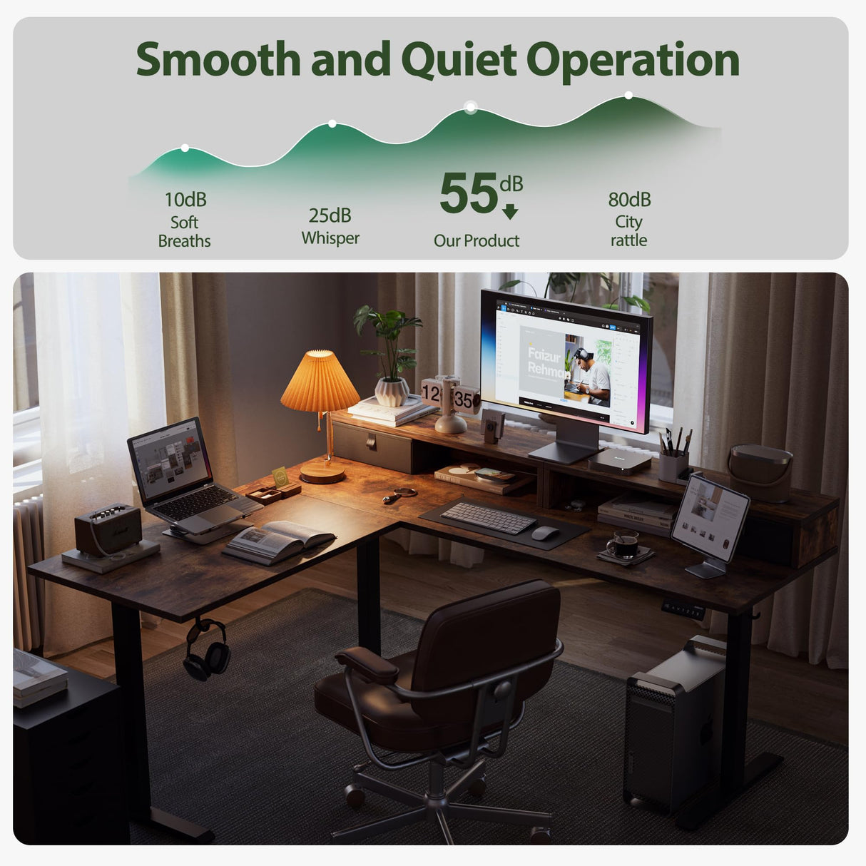 Agilestic L Shaped Electric Standing Desk with 2 Drawers, 63 Inch Ergonomic Adjustable Height Desk with Storage, Corner Desk Sit Stand up Computer Table for Work Office Home, Rustic Brown Agilestic