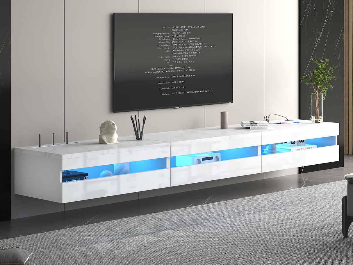 ANTISTA Floating TV Stand | 94.5'' Long Wall Mounted TV Shelf with Power Outlet, Modern Wooden Entertainment Center Media Console with Storage, High Gloss Large TV Cabinet, Up to 100 Inch TVS ANTISTA