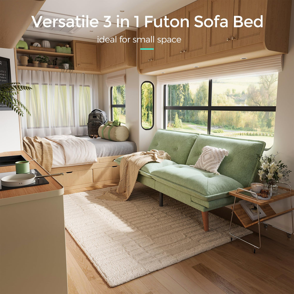 LINSY HOME Futon Sofa Bed, 70" Futon Couch with Adjustable Backrest and Armrest, Comfy Loveseat Convertible Folding Sleeper Sofa Couches for Small Spaces Living Rooms Apartment Office LINSY HOME