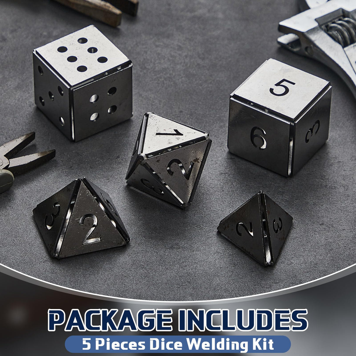 Therwen 5 Pieces Welding Practice Kit Steel 16 Gauge Dice Welding Coupons DIY Welding Equipment Mild Triangle Plate for Beginners TIG MIG Gas Arc Stick Welding Training Accessories Tools, 5 Styles Therwen