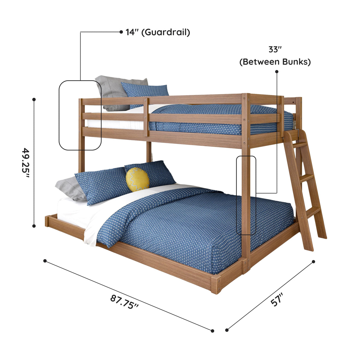 Grain & Grove Bear Twin Over Full Bunk Bed, Low Bunk Bed Frame for Kids, Bunk with Ladder, Guardrail, and Slats, No Box Spring Required, Oak Embossed Pecan Grain & Grove