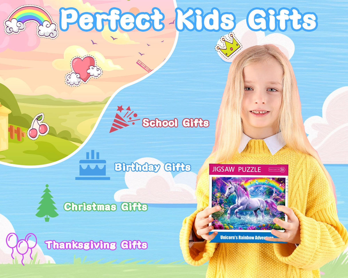 100 Piece Puzzles for Kids Ages 4-6 6-8 Unicorn Rainbow Jigsaw Puzzles Kids Puzzles Ages 5-8 100 Piece Puzzle for Adults Kids Learning Educational Toys Gifts for Girls Boys Sopu