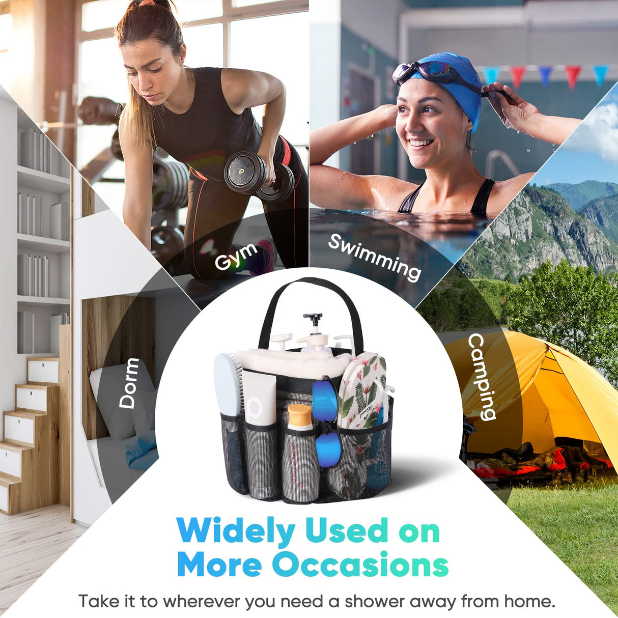 Eudele Mesh Shower Caddy Portable for College Dorm Room Essentials, 8-Pocket Large Capacity Shower Bag for Beach, Swimming, Gym EUDELE