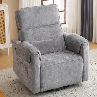 Oversized Power Recliner Chair Swivel Glider with Adjustable Headrest, Swivel Rocking Recliner Chair for Adults, 26" Extra Wide Glider Nursery Chair with Overstuffed Armrest, USB Ports, Grey