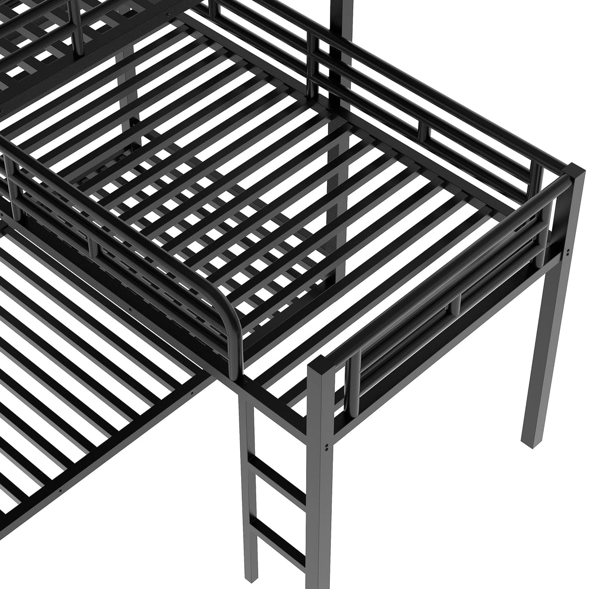 Metal Triple Bunk Bed Twin Size, L-Shaped Metal Triple Bunk Bed Frame, 3 Beds Bunk Bed for Kids Teens Adults - Black Merax