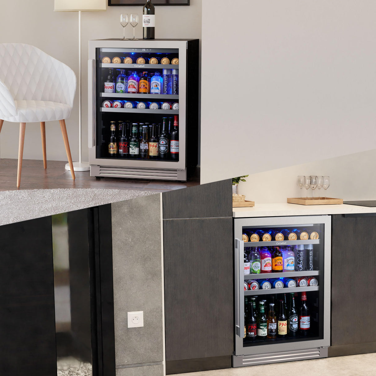 Ca'Lefort 24 Inch Beverage Refrigerator, 180 Can 34°F -54°F Beverage Fridge, Drink Fridge with Glass Door 3 LED Drink Fridge Built in or Freestanding, Perfect for Home/Kitchen(5.65 cu.ft) Ca'Lefort