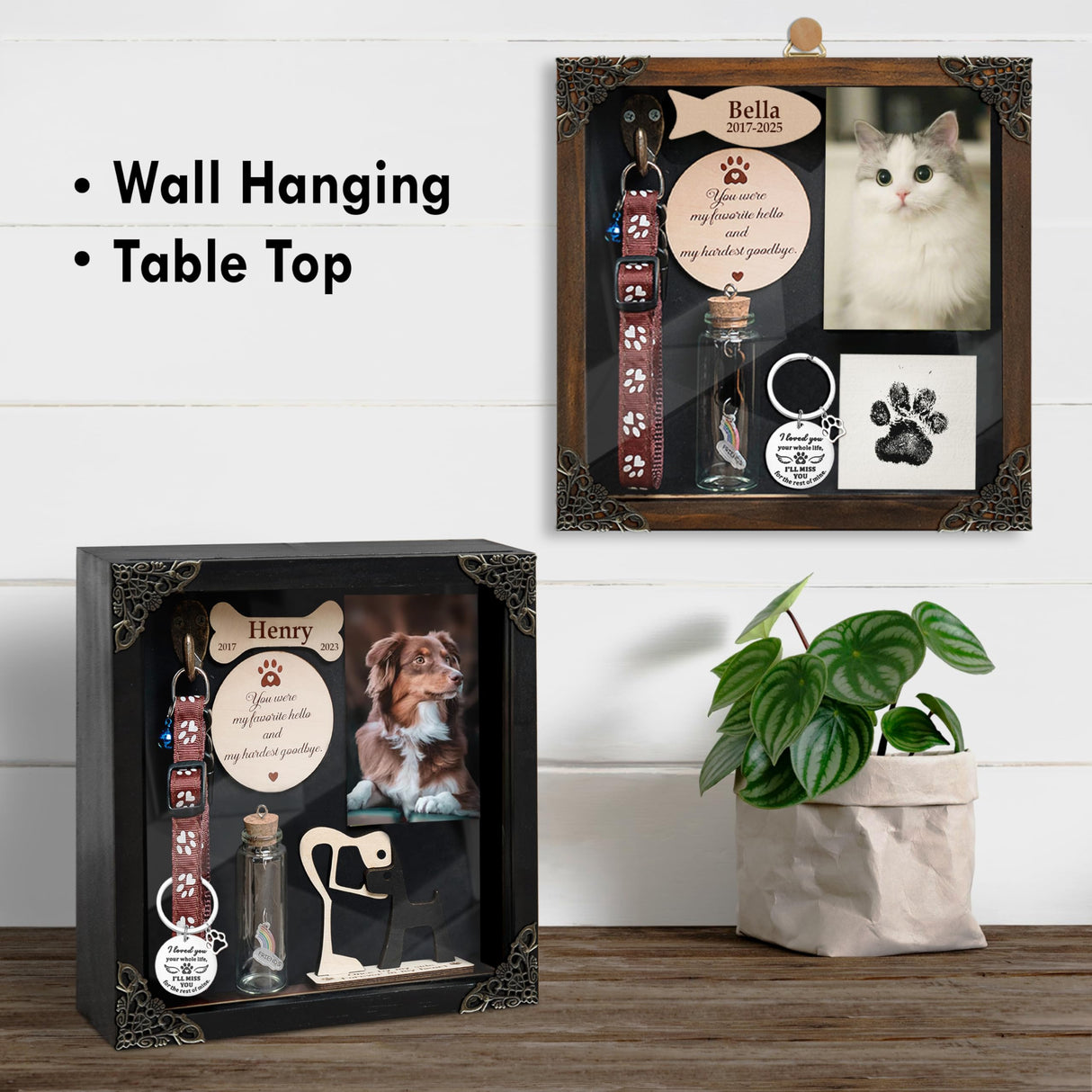 Personalized Shadow Box Dog Memorial Gift Collar Holder Picture Frame Sympathy Wood Pet Dog Cat Sculptures Fur Jar Rainbow Bridge Urns Teeth Keepsake Idea Gift for Pet Lover Tabletop Wall Hanging vinatimes